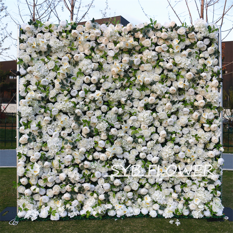 #BD079 Customized 3D/5D Cloth Back Roll up Articifial Flower Wall Backdrop For Wedding Event Party Decoration