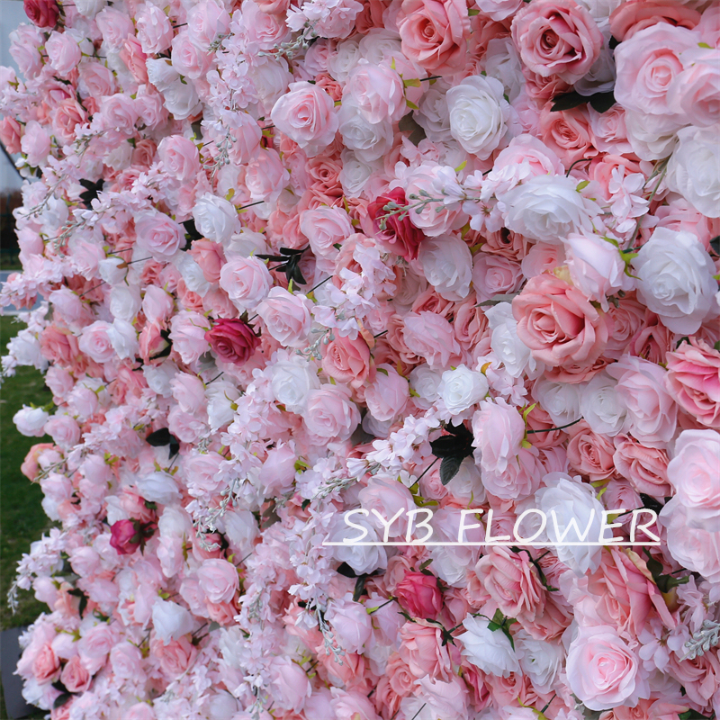 #BD102 Customized 3D/5D Cloth Back Roll up Articifial Flower Wall Backdrop For Wedding Event Party Decoration