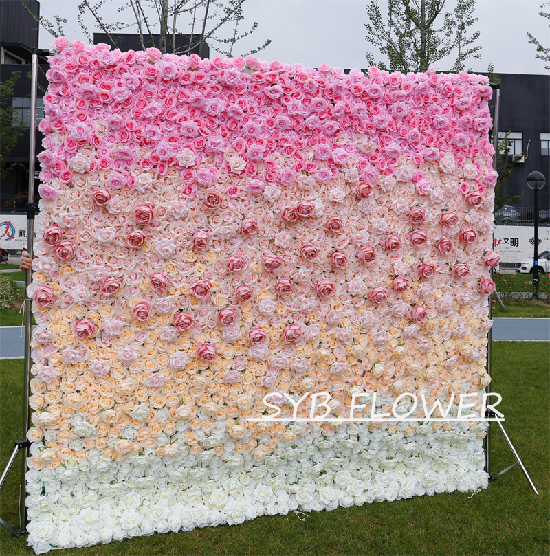 #BDJ007 Customized 3D/5D Cloth Back Roll up Articifial Flower Wall Backdrop For Wedding Event Party Decoration