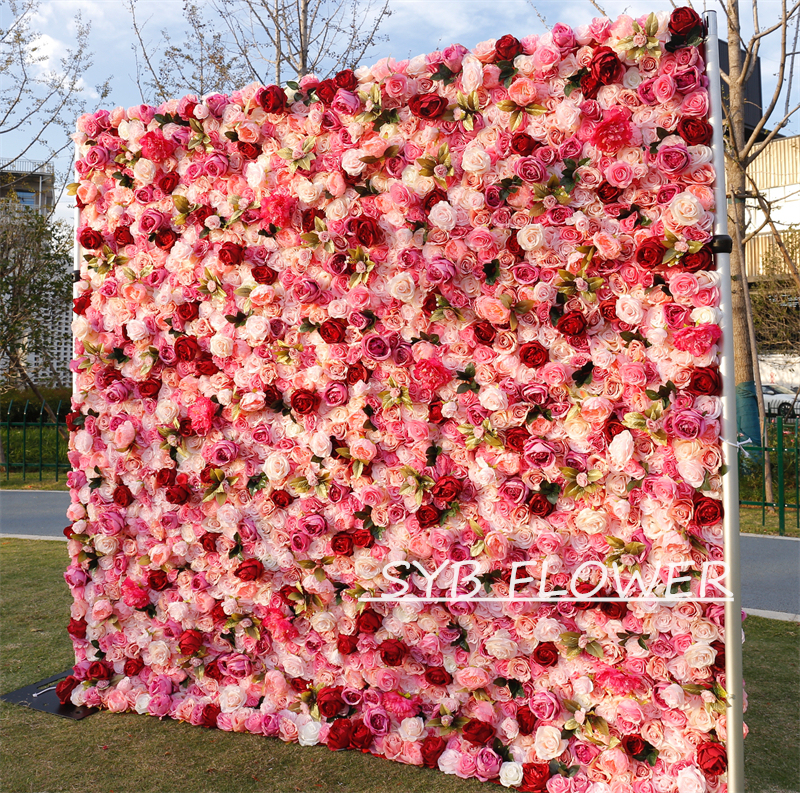 #BD068 Customized 3D/5D Cloth Back Roll up Articifial Flower Wall Backdrop For Wedding Event Party Decoration