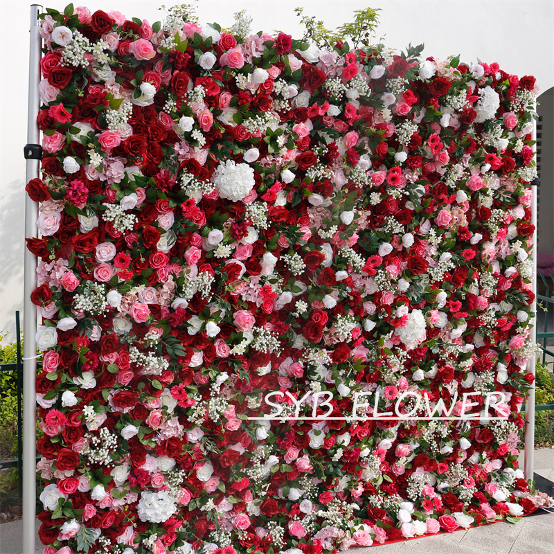 #BD059 Customized 3D/5D Cloth Back Roll up Articifial Flower Wall Backdrop For Wedding Event Party Decoration
