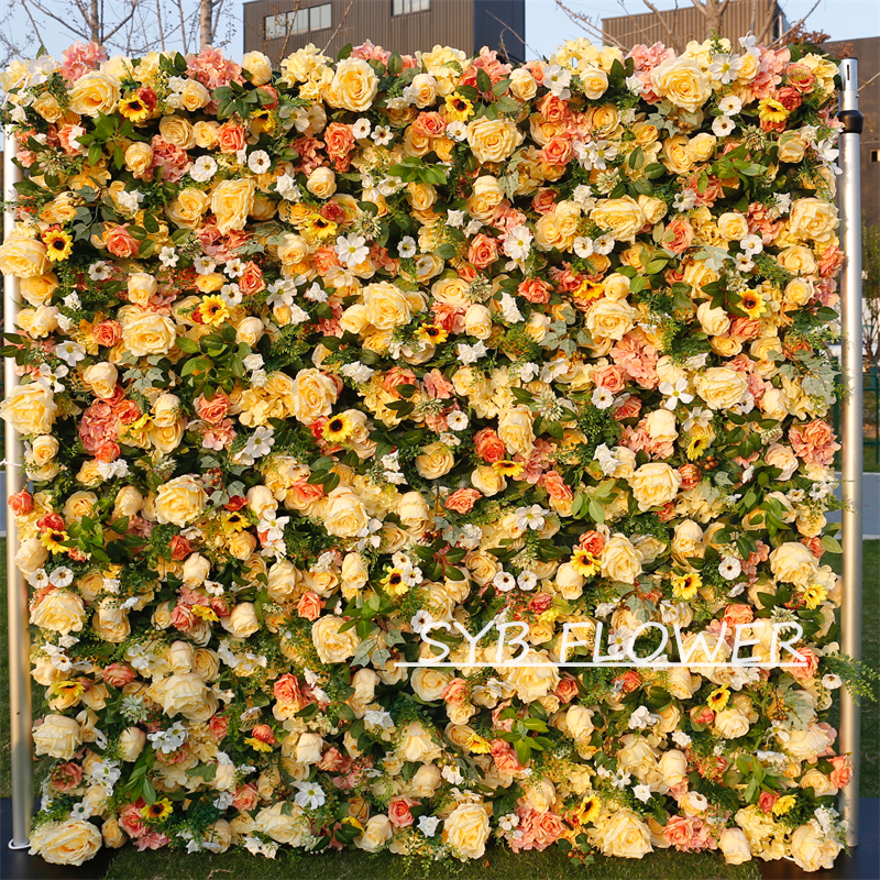 #BD087 Customized 3D/5D Cloth Back Roll up Articifial Flower Wall Backdrop For Wedding Event Party Decoration