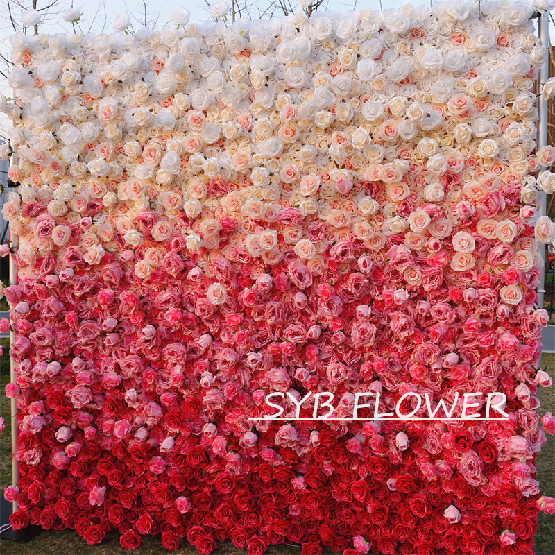#BD094 Customized 3D/5D Cloth Back Roll up Articifial Flower Wall Backdrop For Wedding Event Party Decoration