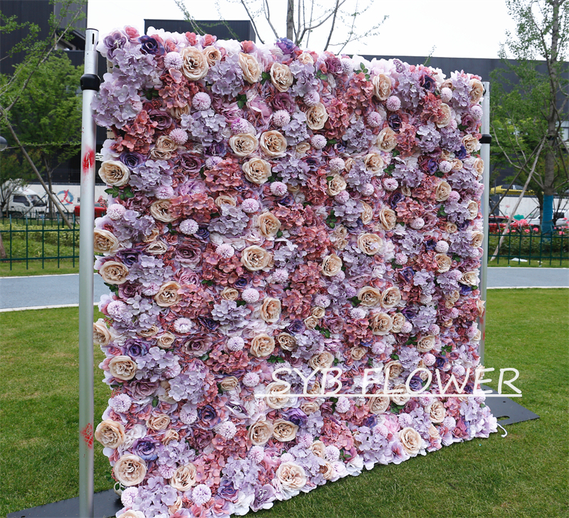 #BD108 Customized 3D/5D Cloth Back Roll up Articifial Flower Wall Backdrop For Wedding Event Party Decoration