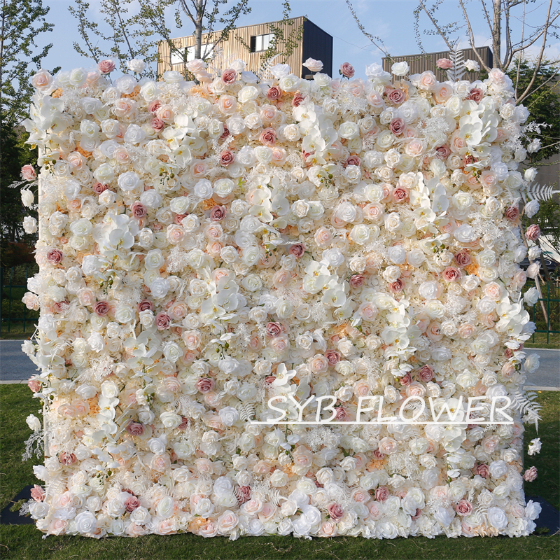 #BD125 Customized 3D/5D Cloth Back Roll up Articifial Flower Wall Backdrop For Wedding Event Party Decoration