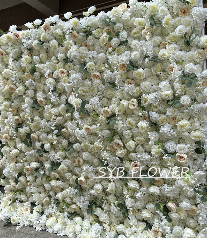 #BD119 Customized 3D/5D Cloth Back Roll up Articifial Flower Wall Backdrop For Wedding Event Party Decoration