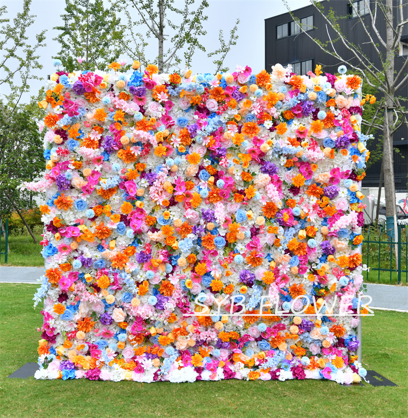 #BD120 Customized 3D/5D Cloth Back Roll up Articifial Flower Wall Backdrop For Wedding Event Party Decoration