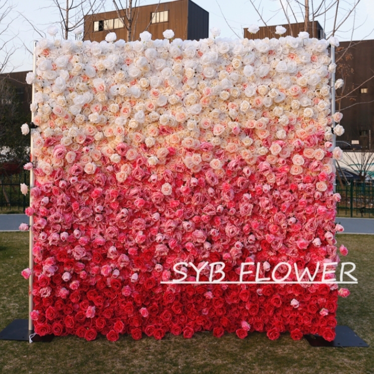 #BD094 Customized 3D/5D Cloth Back Roll up Articifial Flower Wall Backdrop For Wedding Event Party Decoration