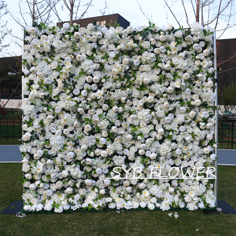 #BD079 Customized 3D/5D Cloth Back Roll up Articifial Flower Wall Backdrop For Wedding Event Party Decoration