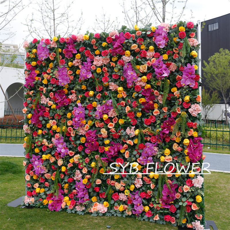 #BD098 Customized 3D/5D Cloth Back Roll up Articifial Flower Wall Backdrop For Wedding Event Party Decoration