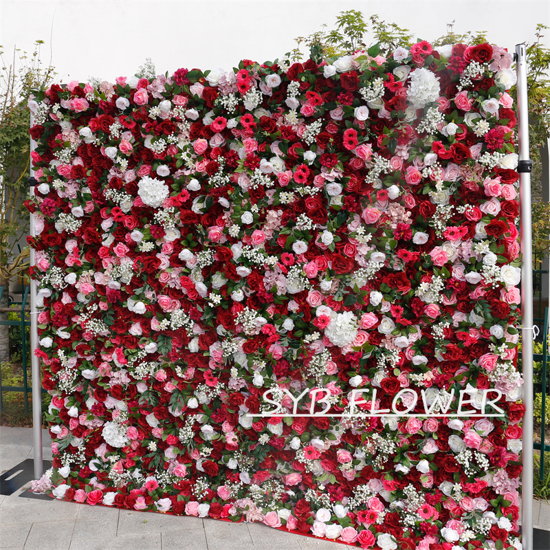 #BD059 Customized 3D/5D Cloth Back Roll up Articifial Flower Wall Backdrop For Wedding Event Party Decoration