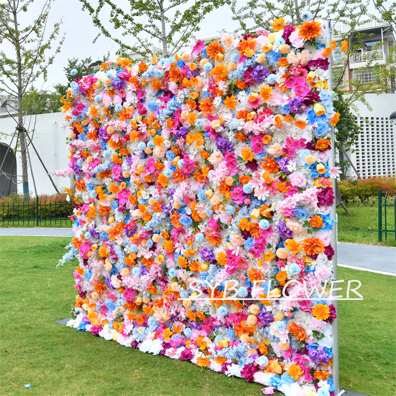 #BD120 Customized 3D/5D Cloth Back Roll up Articifial Flower Wall Backdrop For Wedding Event Party Decoration