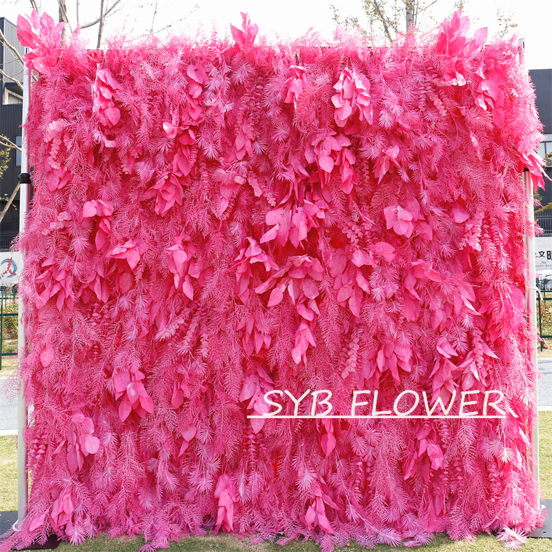 #HE-BD063 Customized 3D/5D Cloth Back Roll up Articifial Flower Wall Backdrop For Wedding Event Party Decoration