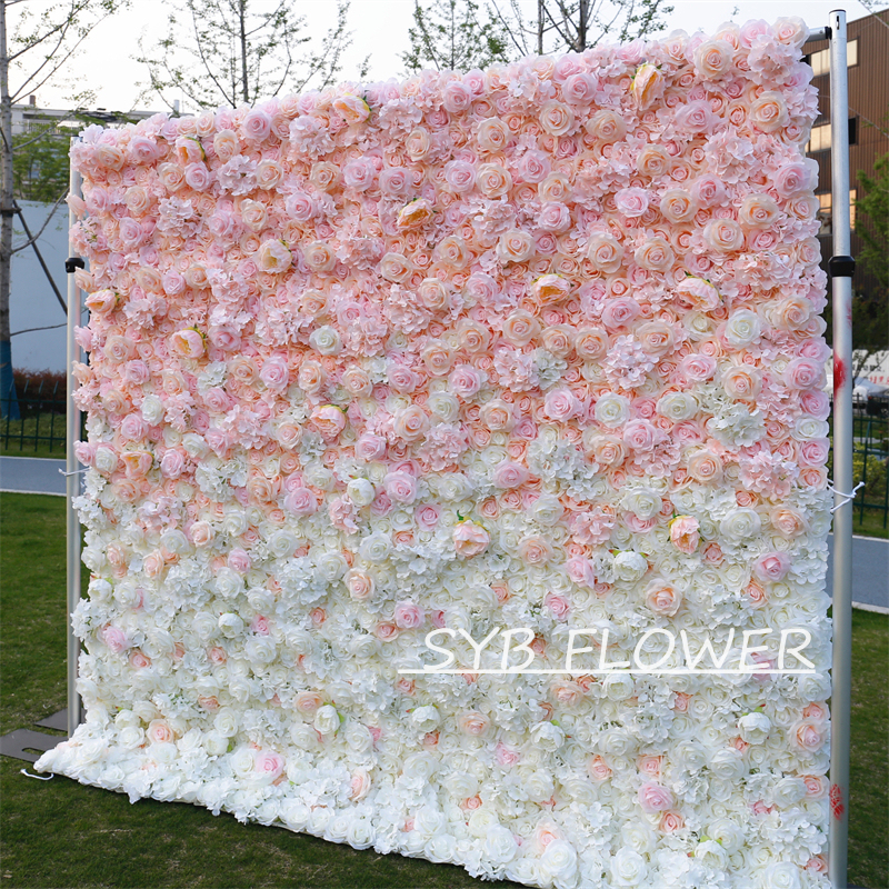 #BDJ101 Customized 3D/5D Cloth Back Roll up Articifial Flower Wall Backdrop For Wedding Event Party Decoration