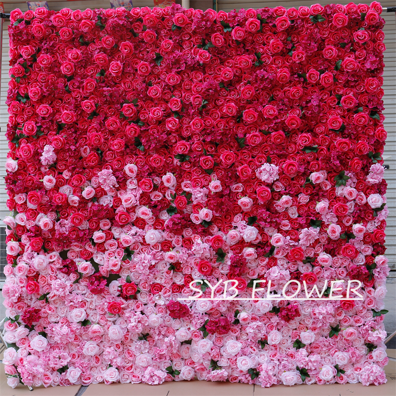 #BDJ002 Customized 3D/5D Cloth Back Roll up Articifial Flower Wall Backdrop For Wedding Event Party Decoration