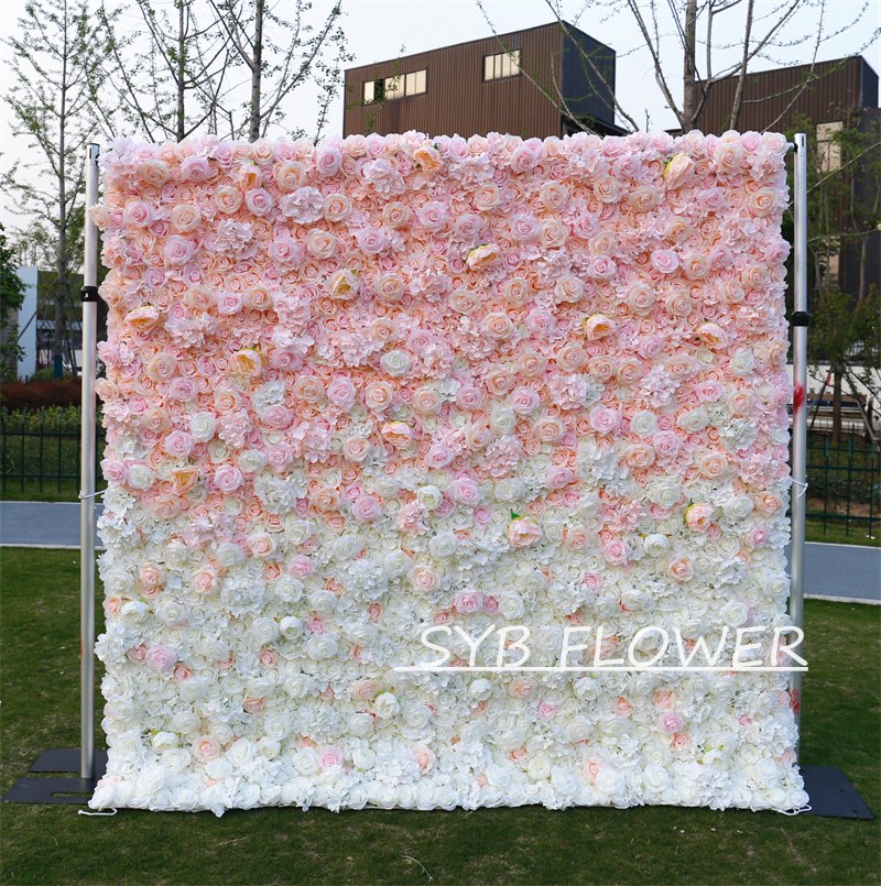 #BDJ101 Customized 3D/5D Cloth Back Roll up Articifial Flower Wall Backdrop For Wedding Event Party Decoration