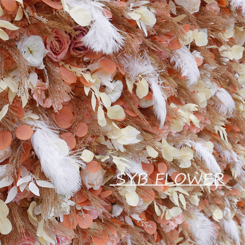 #BD092 Customized 3D/5D Cloth Back Roll up Articifial Flower Wall Backdrop For Wedding Event Party Decoration