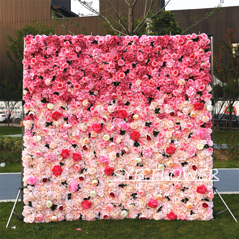#BDJ006 Customized 3D/5D Cloth Back Roll up Articifial Flower Wall Backdrop For Wedding Event Party Decoration