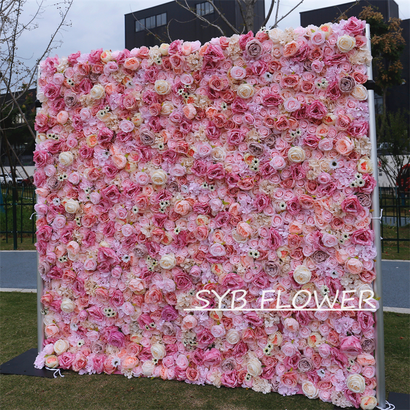 #BD065 Customized 3D/5D Cloth Back Roll up Articifial Flower Wall Backdrop For Wedding Event Party Decoration
