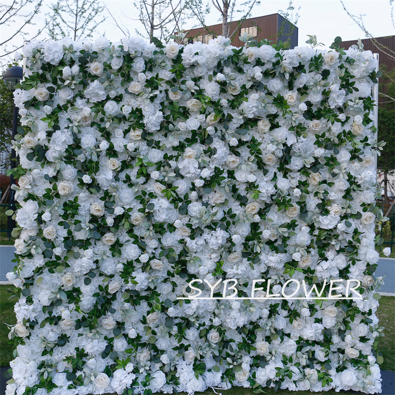 #BD103 Customized 3D/5D Cloth Back Roll up Articifial Flower Wall Backdrop For Wedding Event Party Decoration