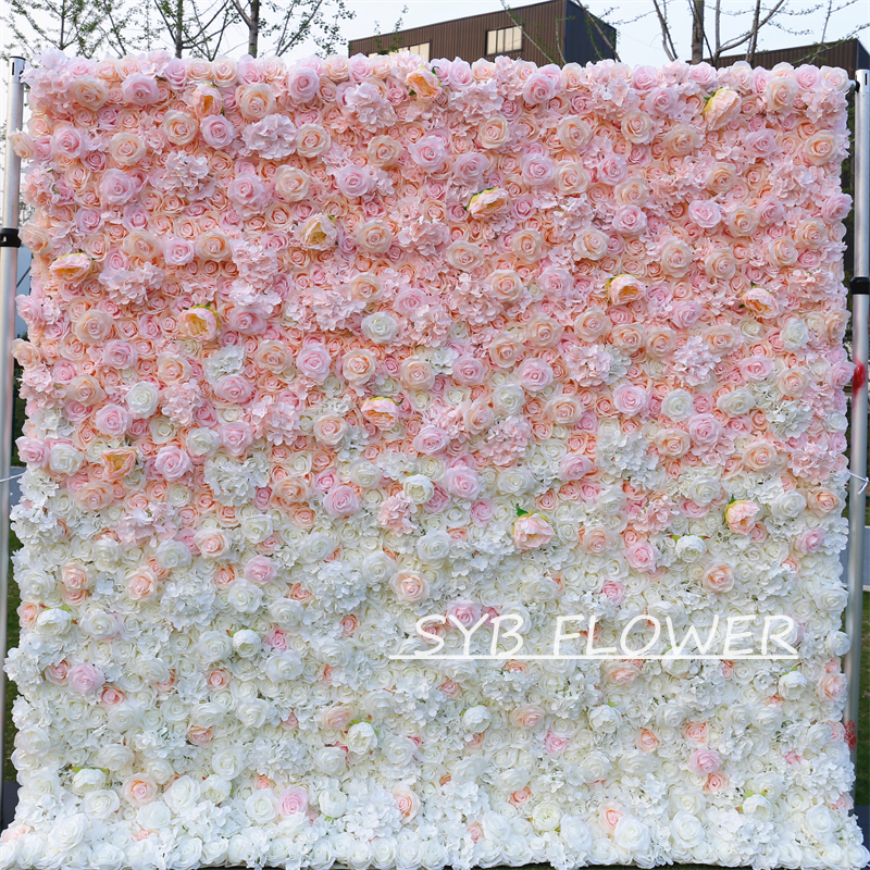 #BDJ101 Customized 3D/5D Cloth Back Roll up Articifial Flower Wall Backdrop For Wedding Event Party Decoration