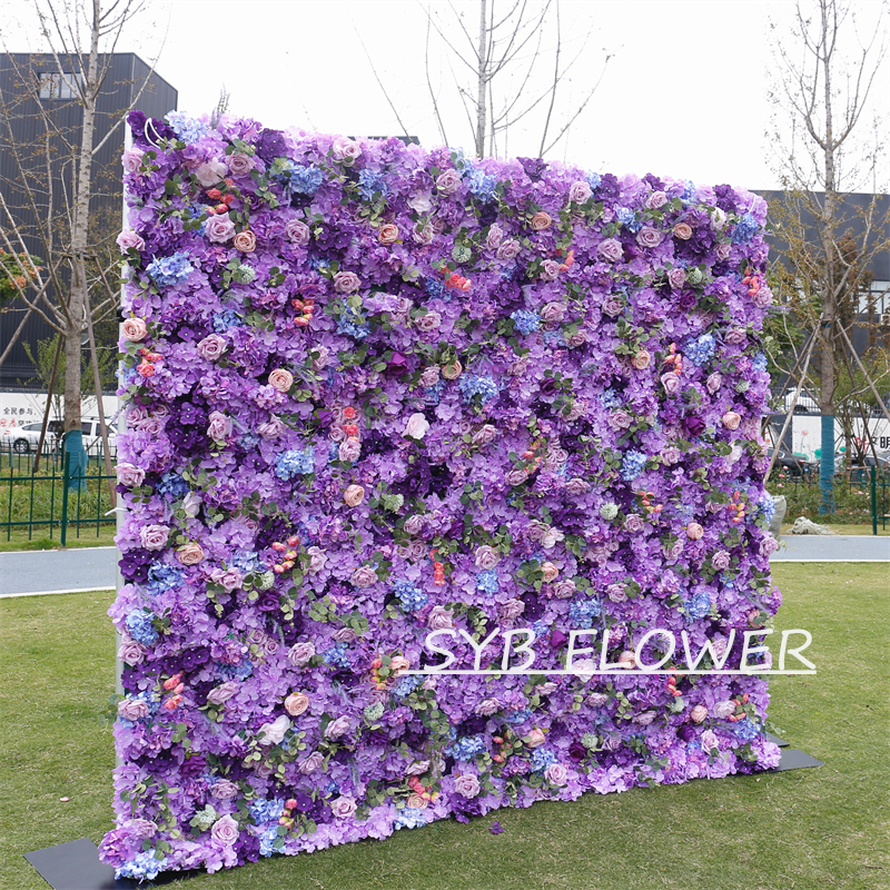 #BD077 Customized 3D/5D Cloth Back Roll up Articifial Flower Wall Backdrop For Wedding Event Party Decoration