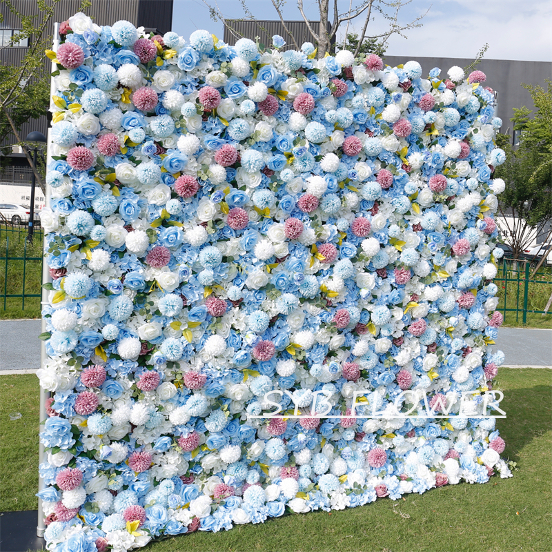 #BD124 Customized 3D/5D Cloth Back Roll up Articifial Flower Wall Backdrop For Wedding Event Party Decoration