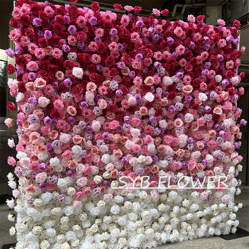 #BDJ120 Customized 3D/5D Cloth Back Roll up Articifial Flower Wall Backdrop For Wedding Event Party Decoration