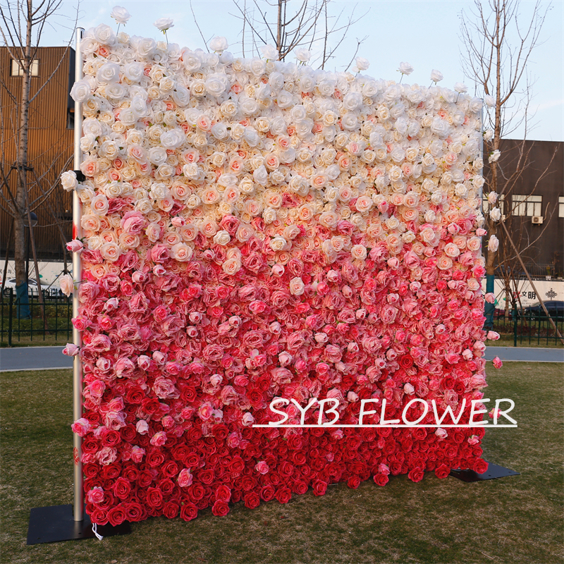 #BD094 Customized 3D/5D Cloth Back Roll up Articifial Flower Wall Backdrop For Wedding Event Party Decoration