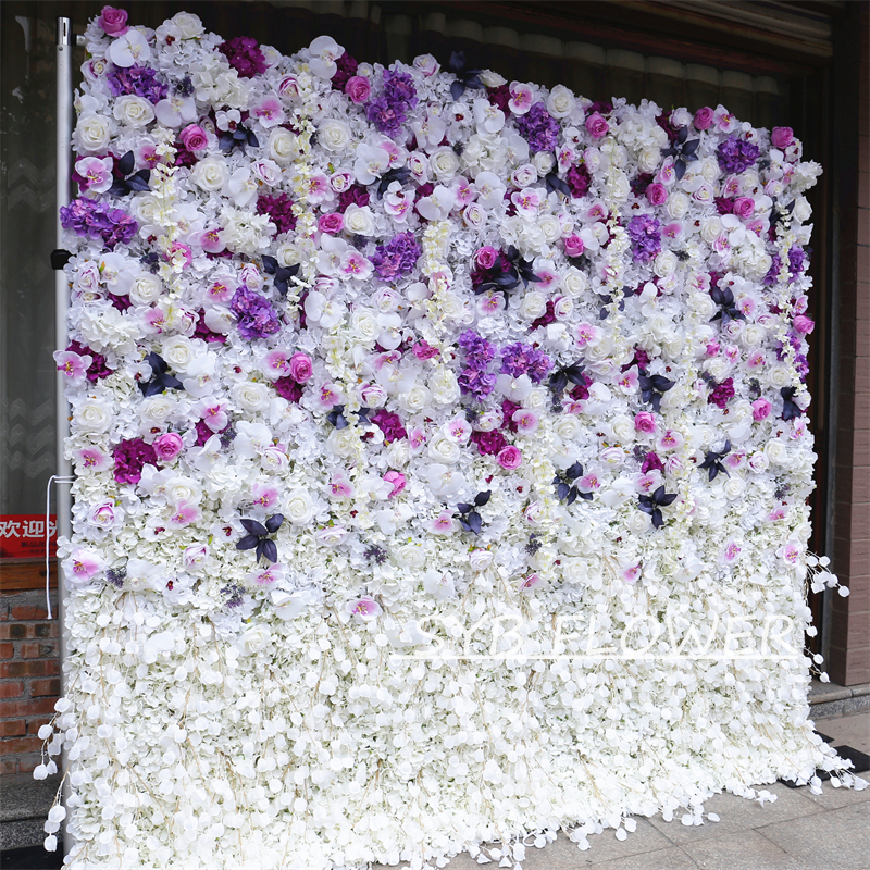 #BD083 Customized 3D/5D Cloth Back Roll up Articifial Flower Wall Backdrop For Wedding Event Party Decoration