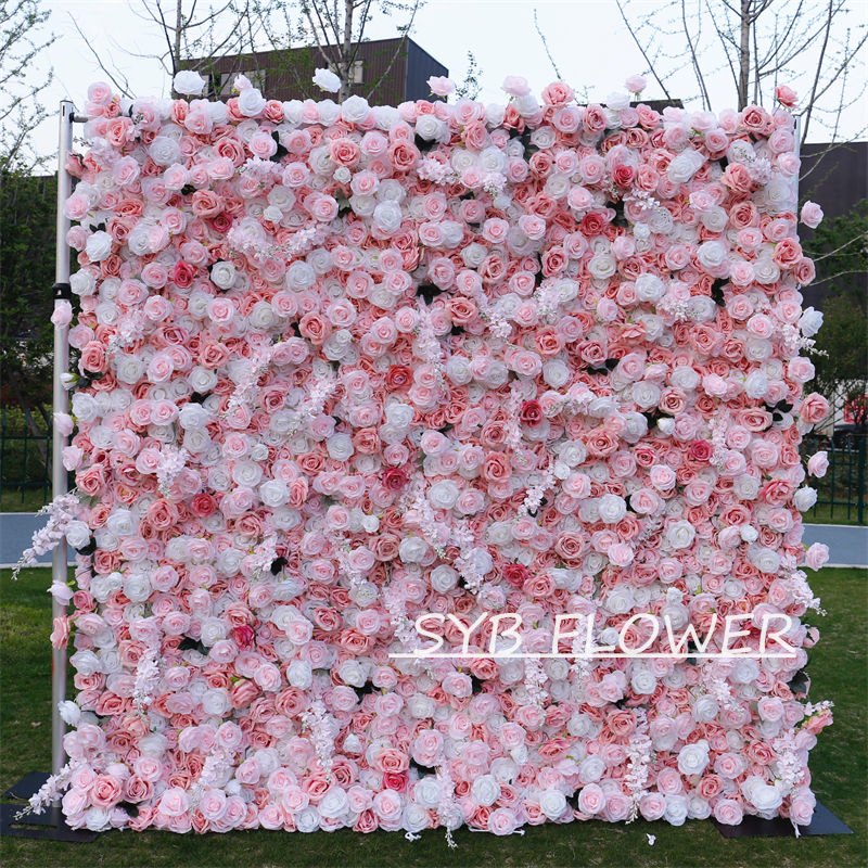 #BD102 Customized 3D/5D Cloth Back Roll up Articifial Flower Wall Backdrop For Wedding Event Party Decoration