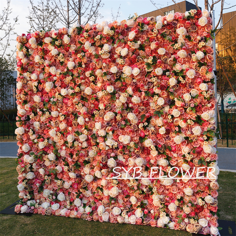 #BD065 Customized 3D/5D Cloth Back Roll up Articifial Flower Wall Backdrop For Wedding Event Party Decoration