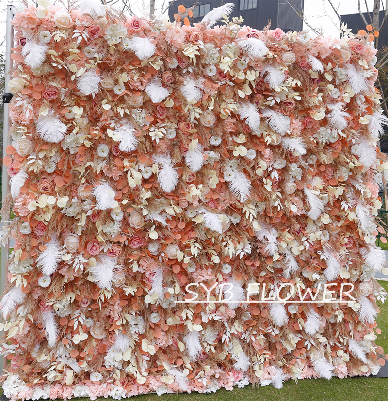 #BD092 Customized 3D/5D Cloth Back Roll up Articifial Flower Wall Backdrop For Wedding Event Party Decoration