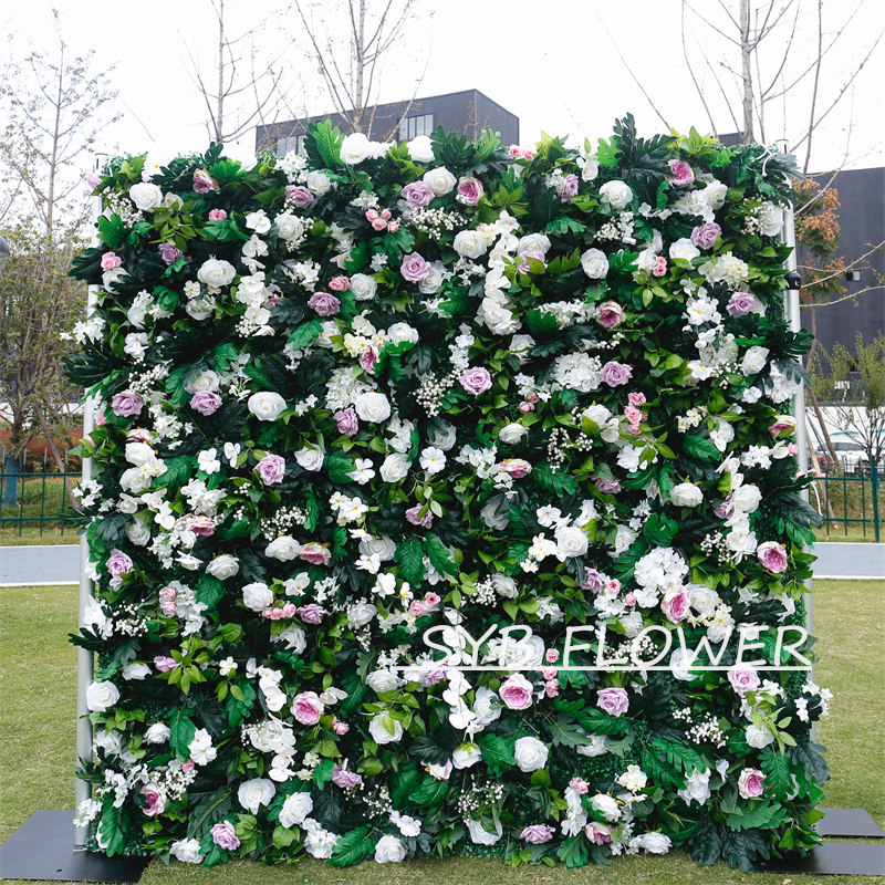 #BD076 Customized 3D/5D Cloth Back Roll up Articifial Flower Wall Backdrop For Wedding Event Party Decoration