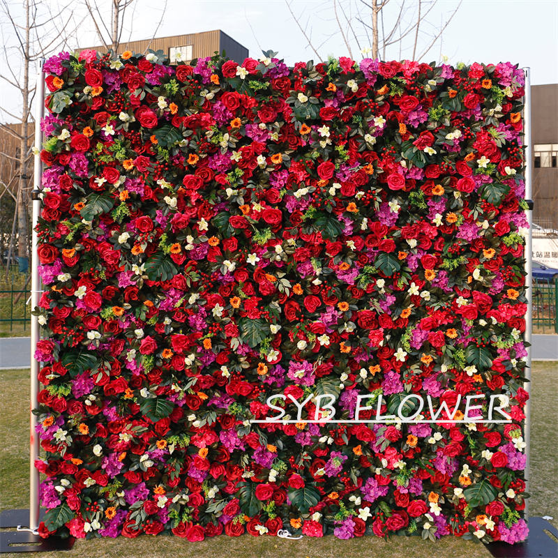 #BD096 Customized 3D/5D Cloth Back Roll up Articifial Flower Wall Backdrop For Wedding Event Party Decoration