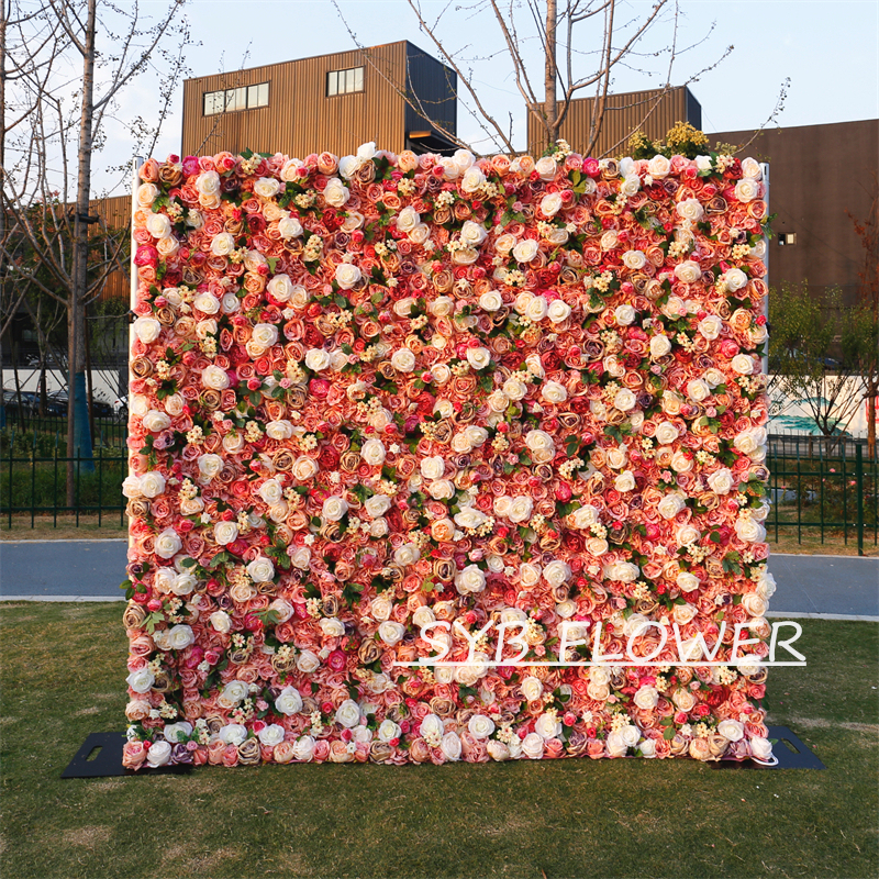 #BD065 Customized 3D/5D Cloth Back Roll up Articifial Flower Wall Backdrop For Wedding Event Party Decoration