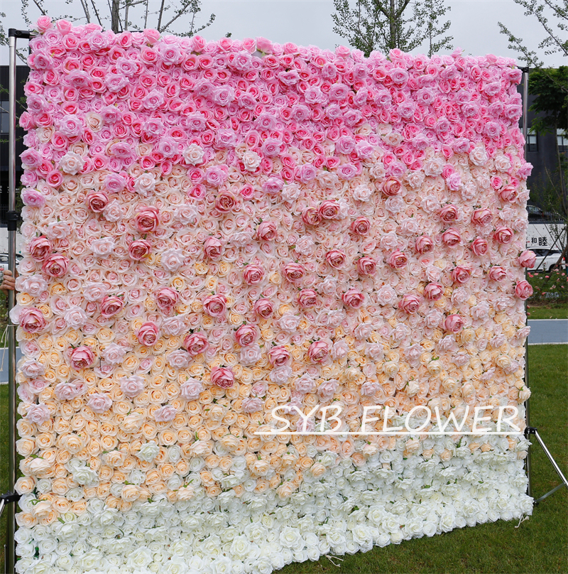 #BDJ007 Customized 3D/5D Cloth Back Roll up Articifial Flower Wall Backdrop For Wedding Event Party Decoration