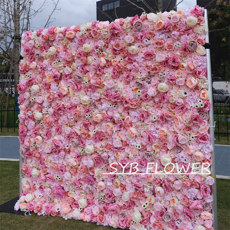 #BD065 Customized 3D/5D Cloth Back Roll up Articifial Flower Wall Backdrop For Wedding Event Party Decoration