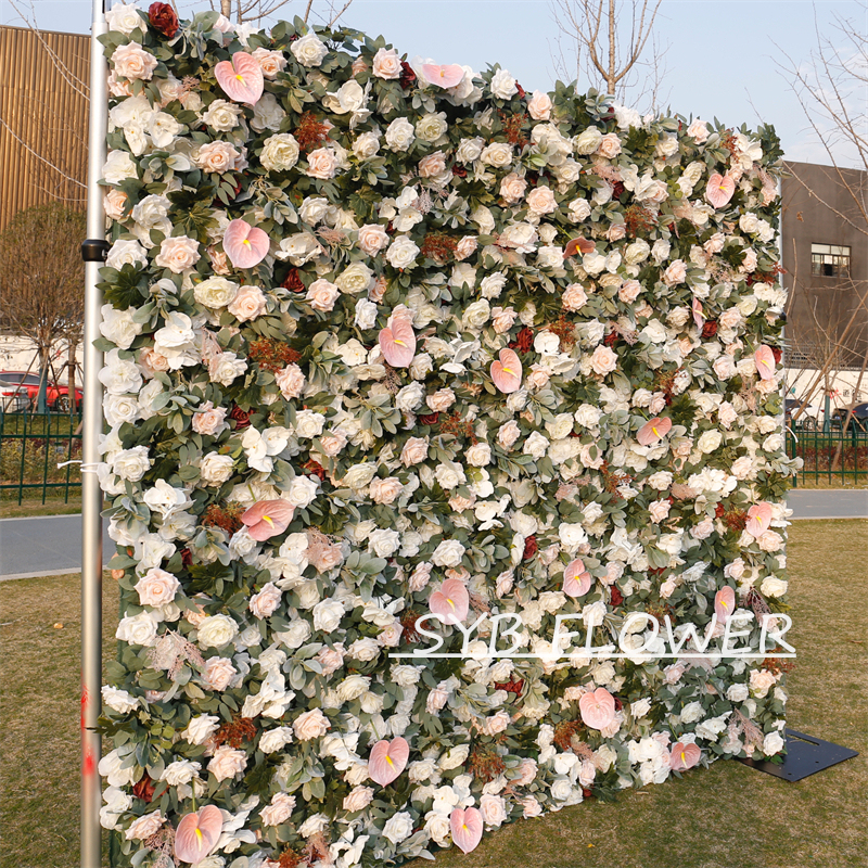 #BD095 Customized 3D/5D Cloth Back Roll up Articifial Flower Wall Backdrop For Wedding Event Party Decoration
