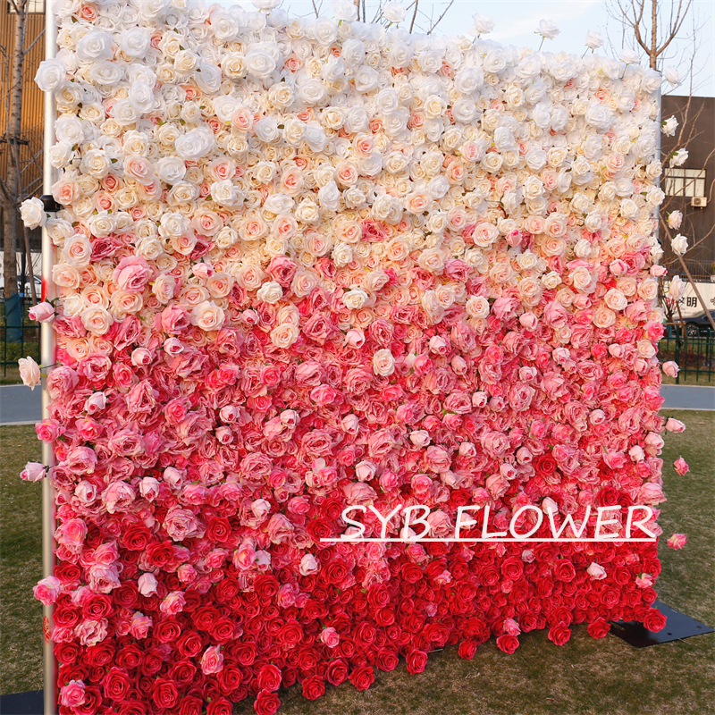 #BD094 Customized 3D/5D Cloth Back Roll up Articifial Flower Wall Backdrop For Wedding Event Party Decoration
