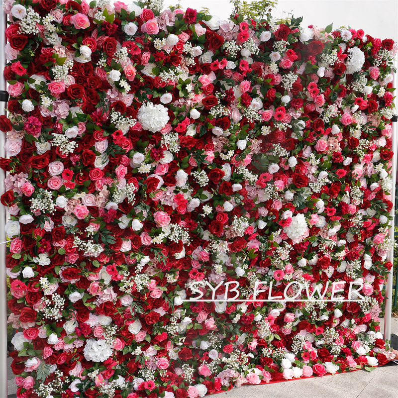 #BD059 Customized 3D/5D Cloth Back Roll up Articifial Flower Wall Backdrop For Wedding Event Party Decoration