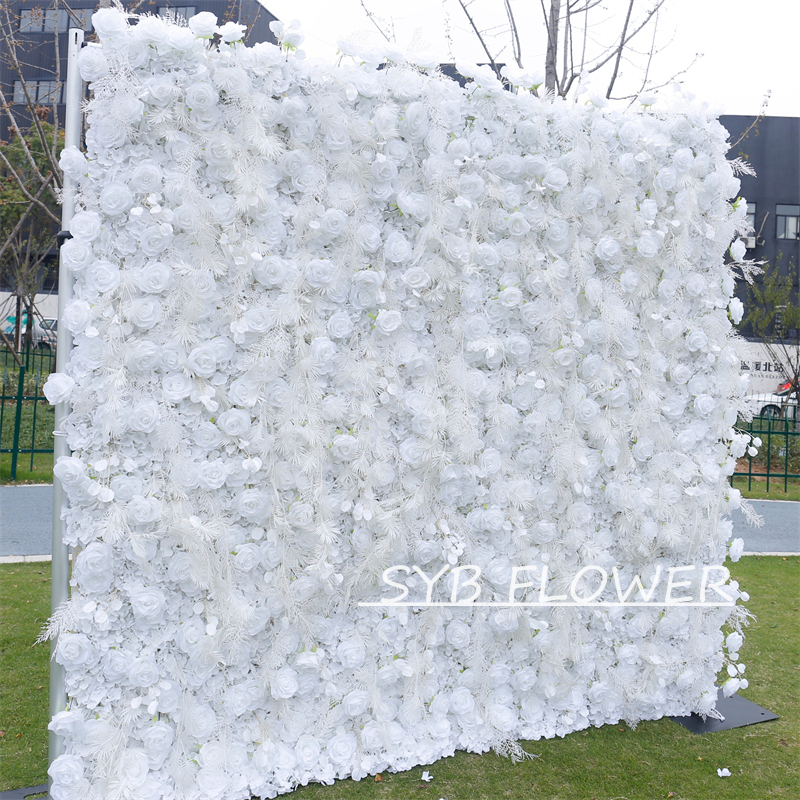 #BD089 Customized 3D/5D Cloth Back Roll up Articifial Flower Wall Backdrop For Wedding Event Party Decoration