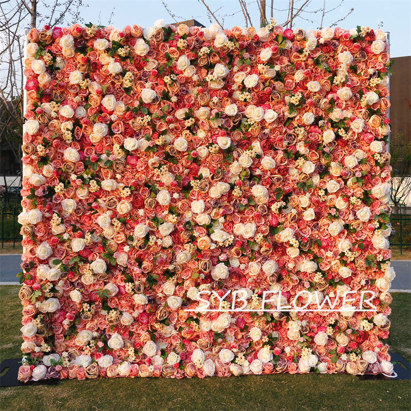 #BD065 Customized 3D/5D Cloth Back Roll up Articifial Flower Wall Backdrop For Wedding Event Party Decoration