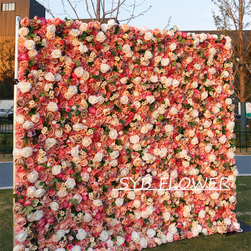 #BD065 Customized 3D/5D Cloth Back Roll up Articifial Flower Wall Backdrop For Wedding Event Party Decoration