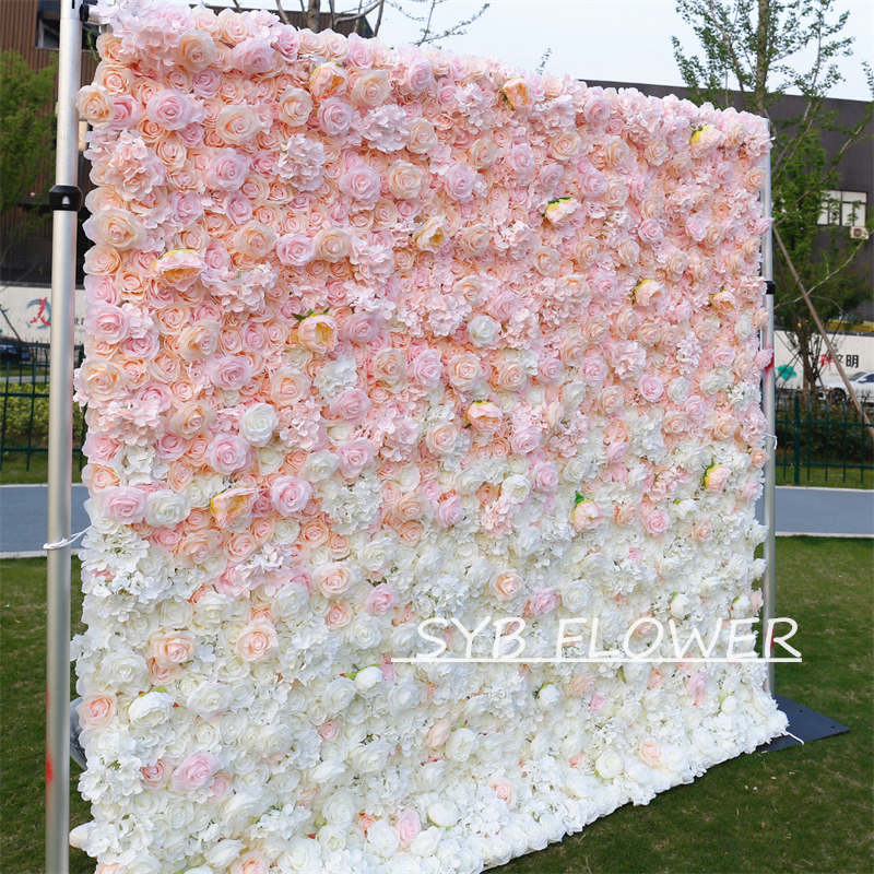 #BDJ101 Customized 3D/5D Cloth Back Roll up Articifial Flower Wall Backdrop For Wedding Event Party Decoration