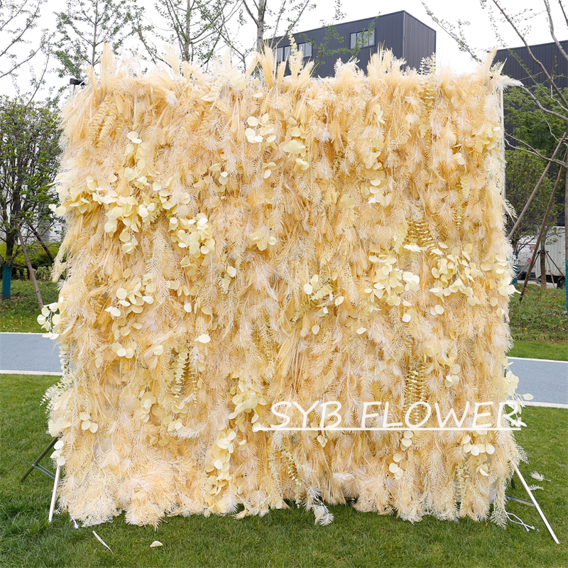 #HE-BD030 Customized 3D/5D Cloth Back Roll up Articifial Flower Wall Backdrop For Wedding Event Party Decoration