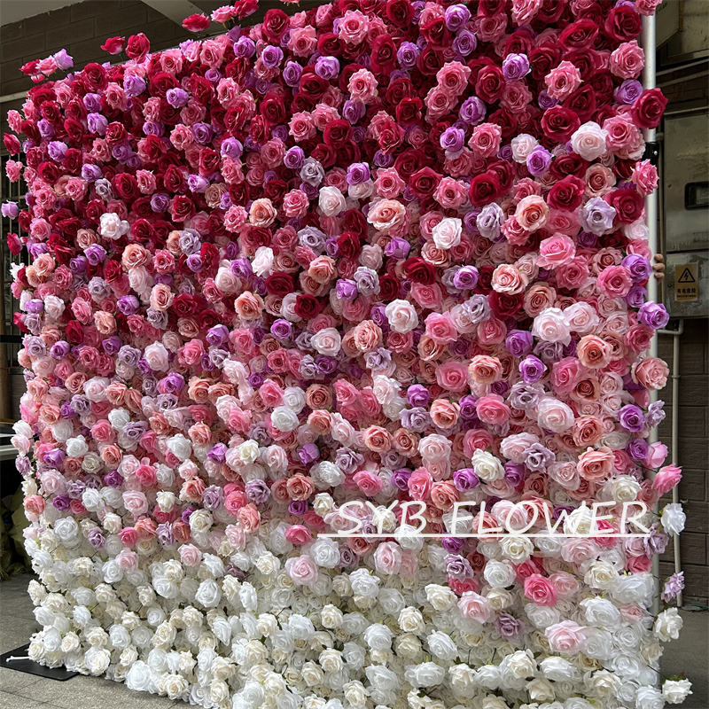 #BDJ120 Customized 3D/5D Cloth Back Roll up Articifial Flower Wall Backdrop For Wedding Event Party Decoration