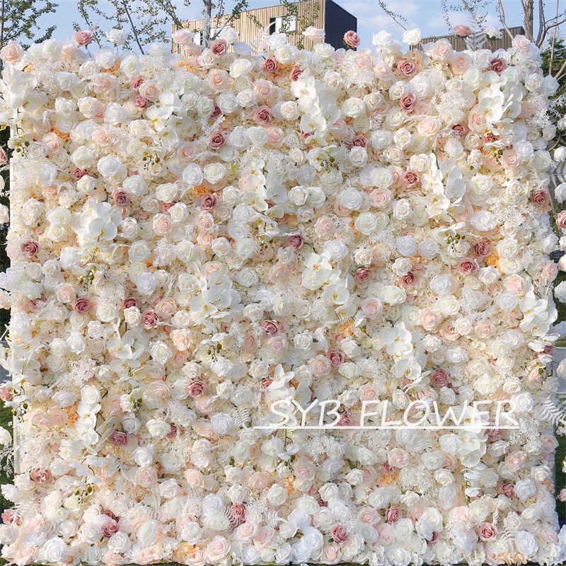 #BD125 Customized 3D/5D Cloth Back Roll up Articifial Flower Wall Backdrop For Wedding Event Party Decoration