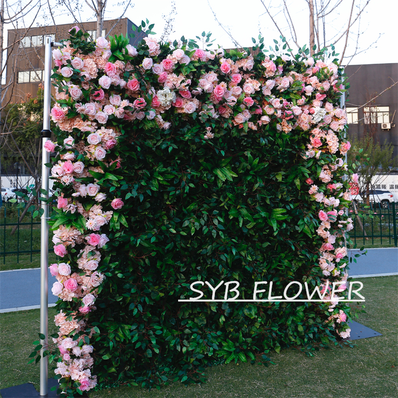 #BD072 Customized 3D/5D Cloth Back Roll up Articifial Flower Wall Backdrop For Wedding Event Party Decoration