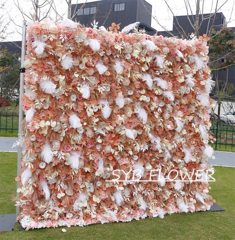 #BD092 Customized 3D/5D Cloth Back Roll up Articifial Flower Wall Backdrop For Wedding Event Party Decoration